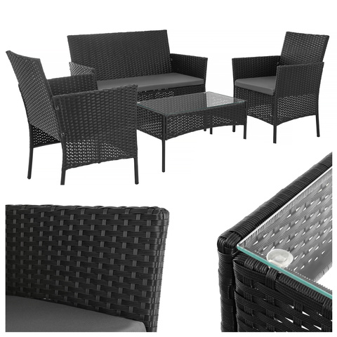 Black rattan set za sjedenje